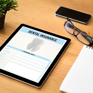 Dental insurance information displayed on tablet